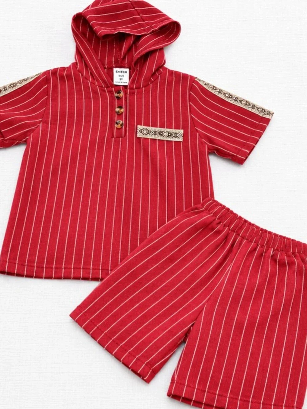 Boys Red Striped Hooded Shorts Set | 2-Piece Outfit | Size 5Y
